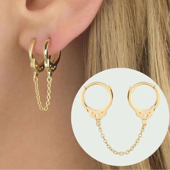 Gold over 925 Sterling Silver Pierced Handcuff Hoop Earring - Picture 11 of 13